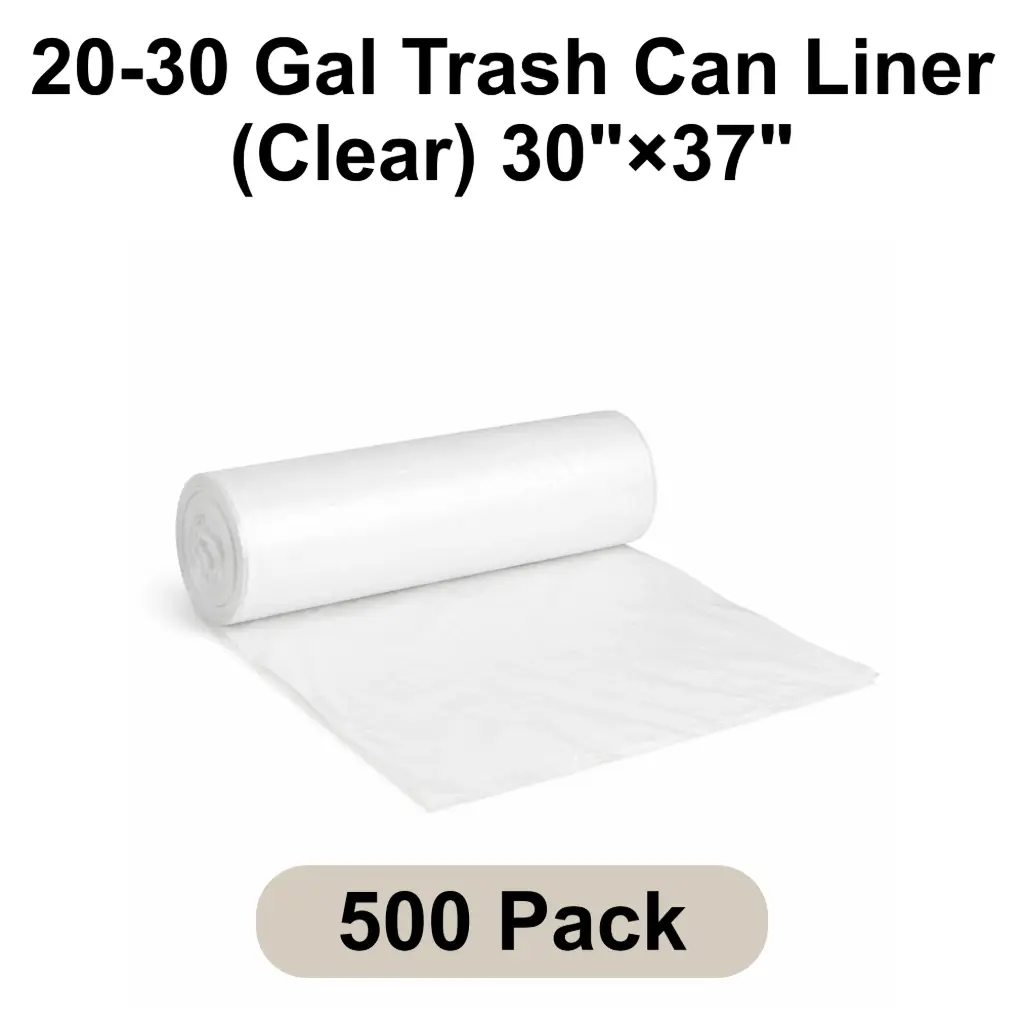 [TCL-CL-004] 20-30 Gal Trash Can Liner (Clear) 30"x37" 10 Micron Star Seal | 500/Case (20 Rolls x 25 Bags/Roll)