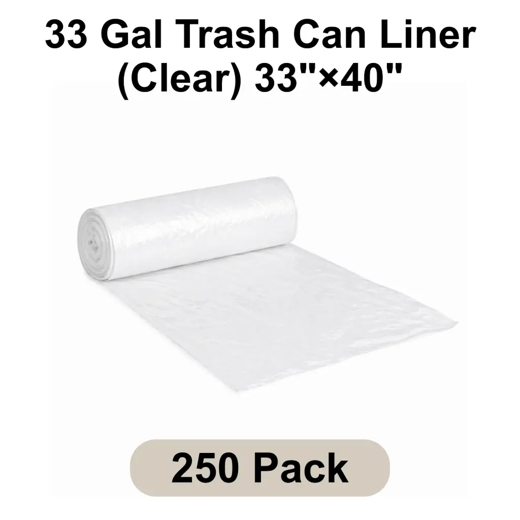 [TCL-CL-005] 33 Gal Trash Can Liner (Clear) 33"x40" 10 Micron Star Seal | 250/Case (10 Rolls x 25 Bags/Roll)