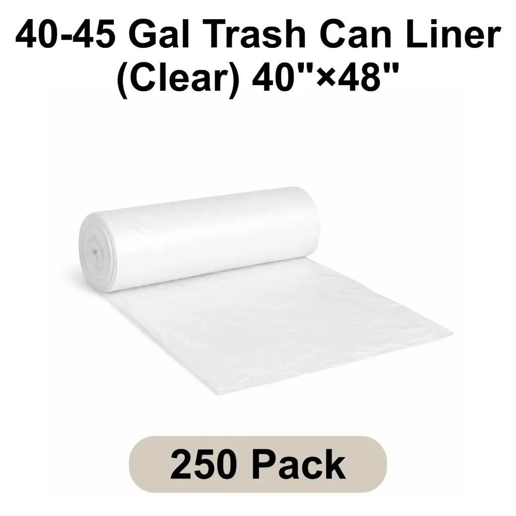 [TCL-CL-006] 40-45 Gal Trash Can Liner (Clear) 40"x48" 16 Micron Star Seal | 250/Case (10 Rolls x 25 Bags/Roll)