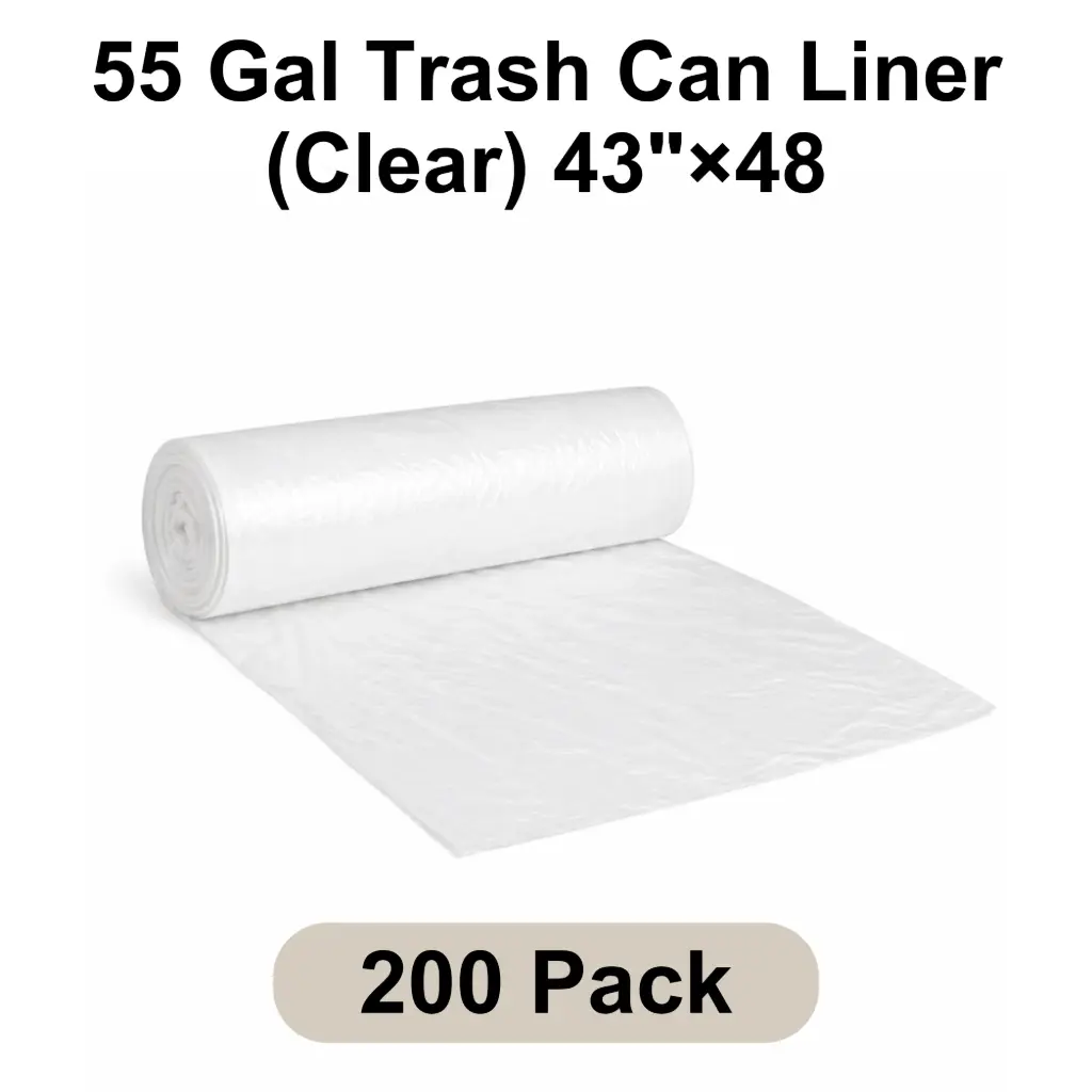 [TCL-CL-007] 55 Gal Trash Can Liner (Clear) 43"x48" 16 Micron Star Seal | 200/Case (8 Rolls x 25 Bags/Roll)
