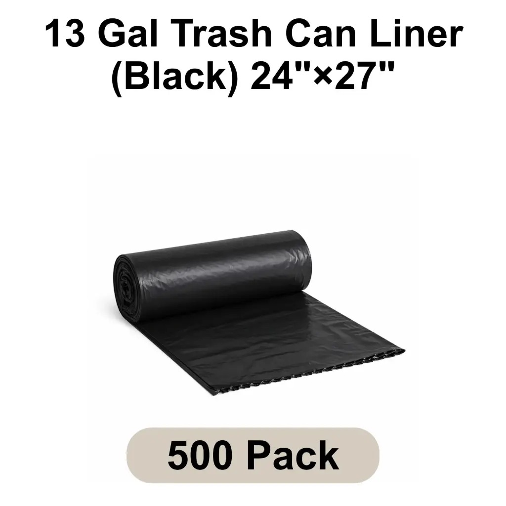 13 Gal Trash Can Liner (Black) 24"x27" 0.9 Mil Star Seal | 500/Case (20 Rolls x 25 Bags/Roll)