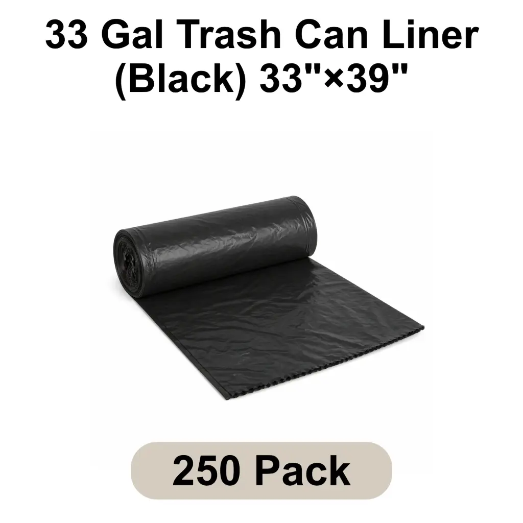 [TCL-BK-009] 33 Gal Trash Can Liner (Black) 33"x39" 1.0 Mil Star Seal | 250/Case (10 Rolls x 25 Bags/Roll)