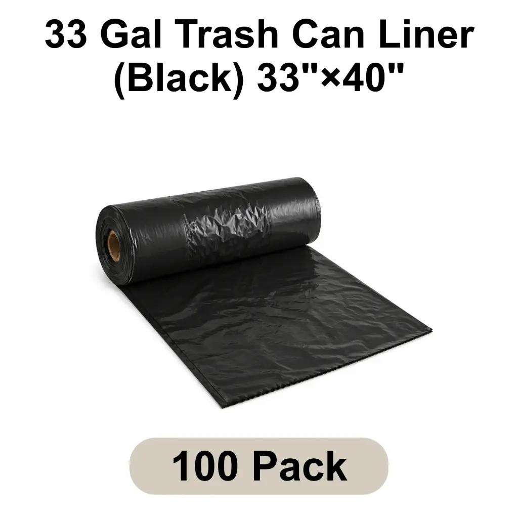 33 Gal Trash Can Liner (Black) 33"x40" 1.5 Mil Star Seal | 100/Case (4 Rolls x 25 Bags/Roll)