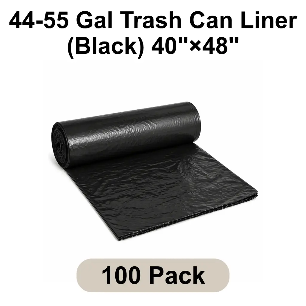 [TCL-BK-012] 44-55 Gal Trash Can Liner (Black) 40"x48" 2.0 Mil Star Seal | 100/Case (5 Rolls x 20 Bags/Roll)