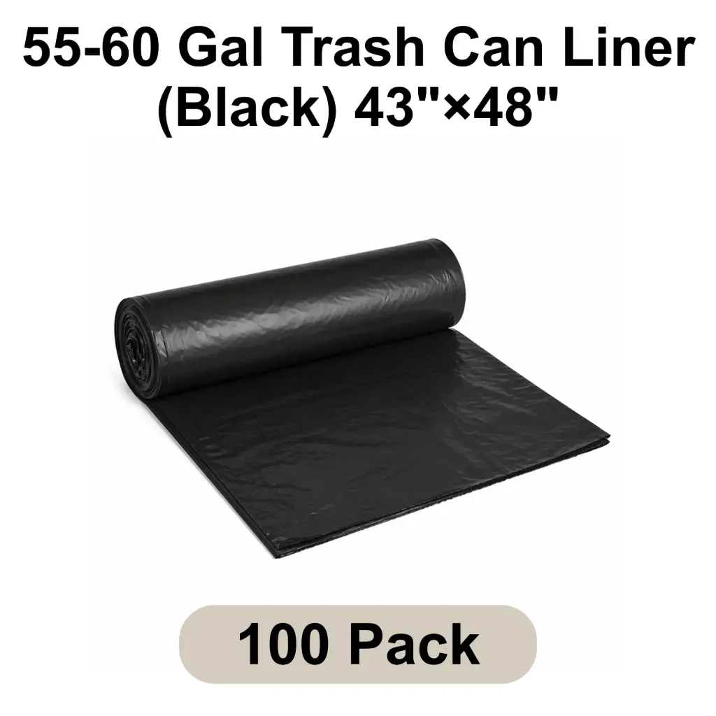 55-60 Gal Trash Can Liner (Black) 43"x48" 2.0 Mil Star Seal | 100/Case (5 Rolls x 20 Bags/Roll)