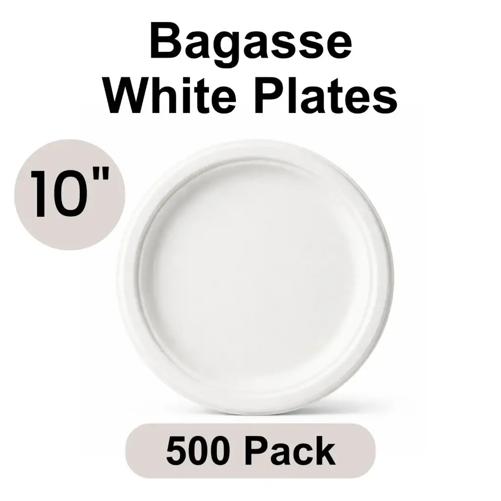 [BP-10-WH] 10" Plates  White (Classic) [500 Pack] Eco-Friendly Compostable Sugarcane Fibre