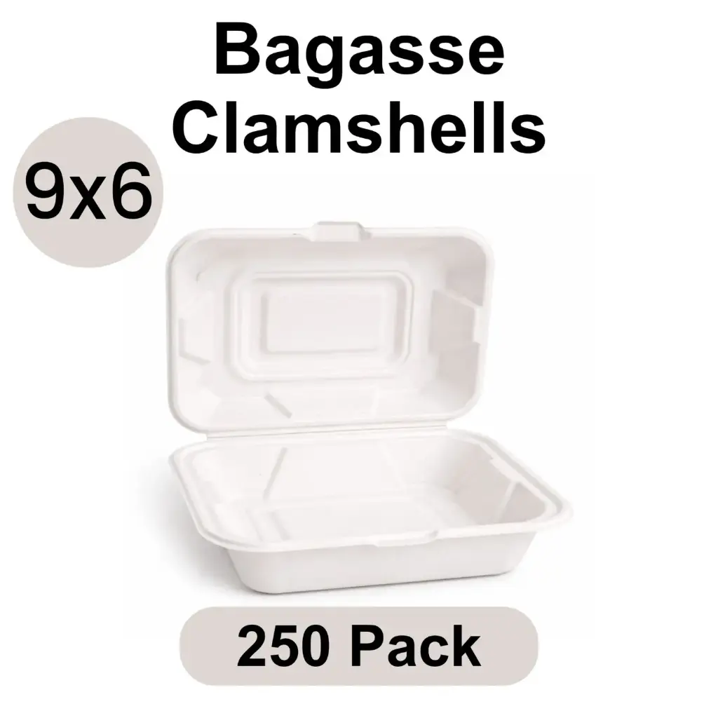 9"x6" Clamshell White [250 pack] Bagasse