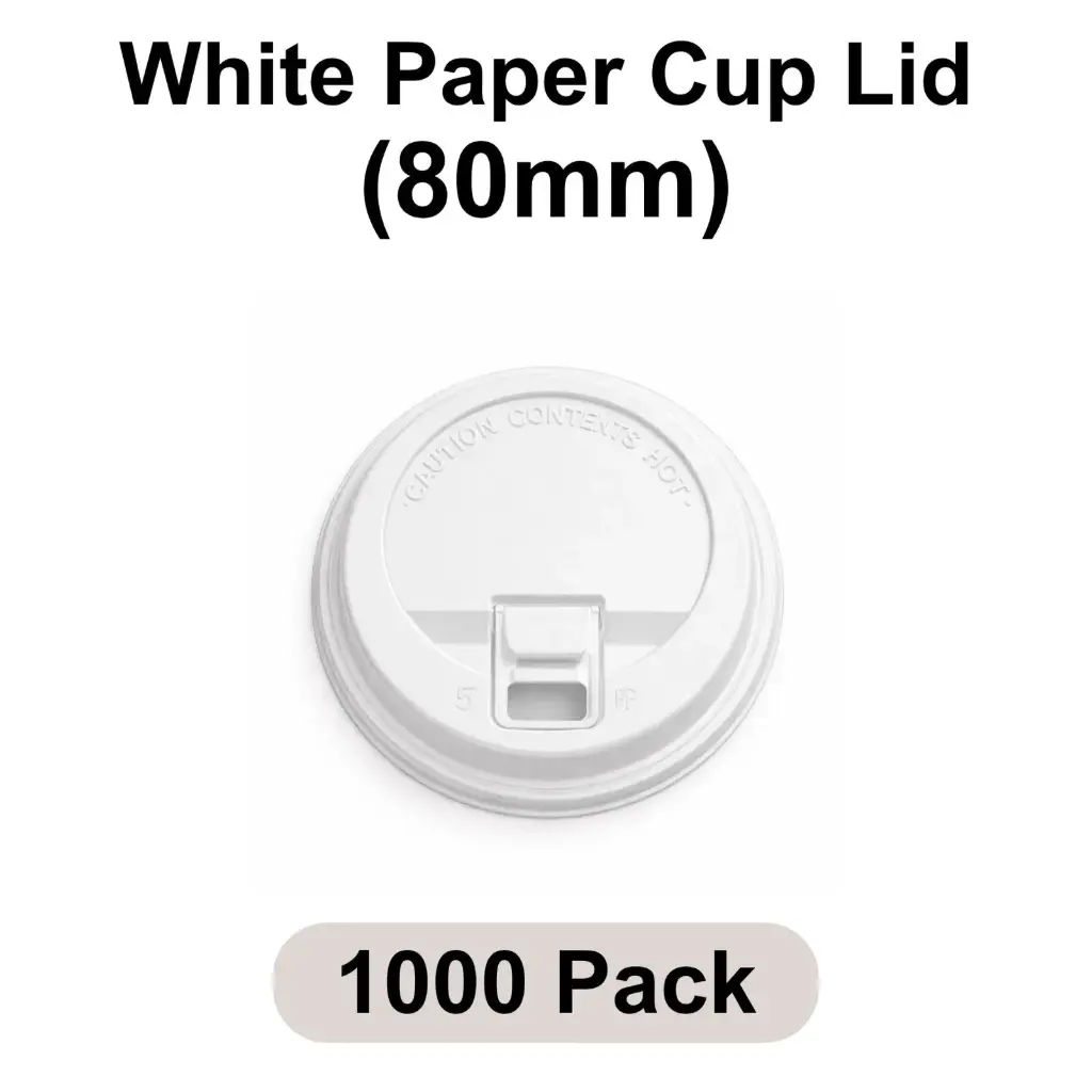 80 MM Lockable Sipper Lids (White) [1000 pack] HIPS for 8 Oz Paper Cups