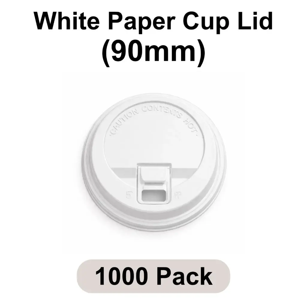 90 MM Lockable Sipper Lids (White) [1000 pack] HIPS for 10-20 Oz Paper Cups